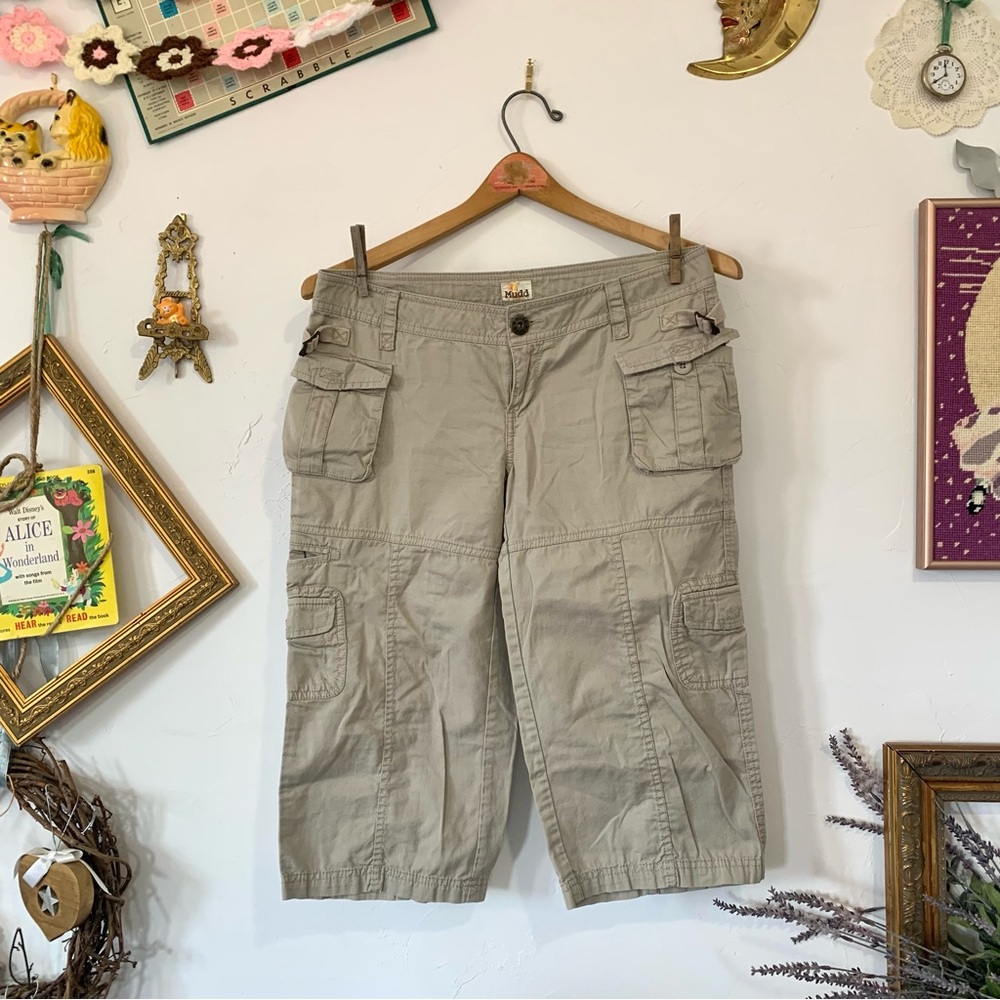 Y2K Grey Taupe Cargo Capri Pants Mudd Size 9